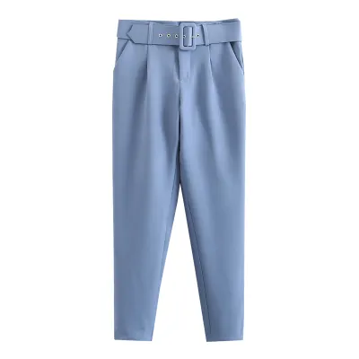 XS-L Women High Waist Straight Pants With Sashes Pockets Polyester Office Commuting