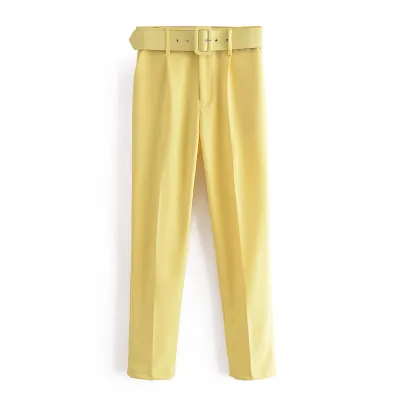 XS-L Women High Waist Straight Pants With Sashes Pockets Polyester Office Commuting