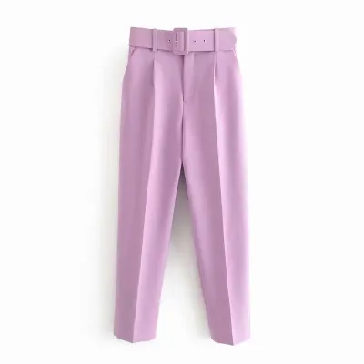 XS-L Women High Waist Straight Pants With Sashes Pockets Polyester Office Commuting