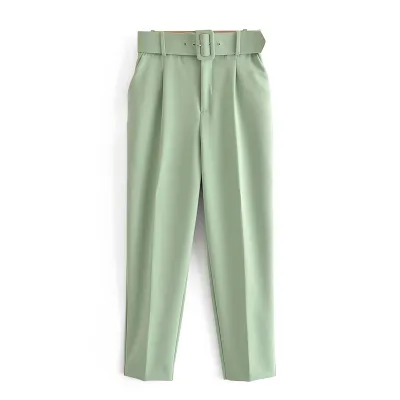 XS-L Women High Waist Straight Pants With Sashes Pockets Polyester Office Commuting