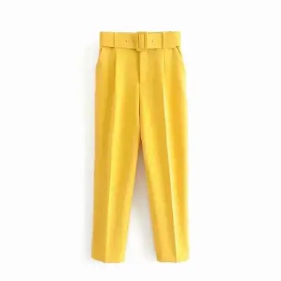 XS-L Women High Waist Straight Pants With Sashes Pockets Polyester Office Commuting