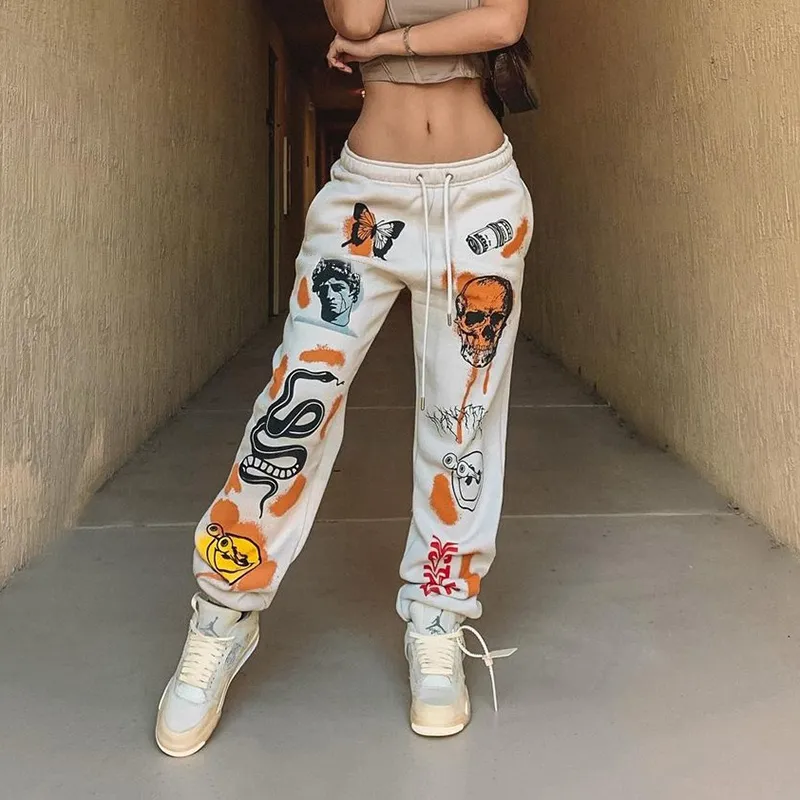 S-L Women Harajuku Cartoon Printed Trousers Jogger Casual Sweatpant