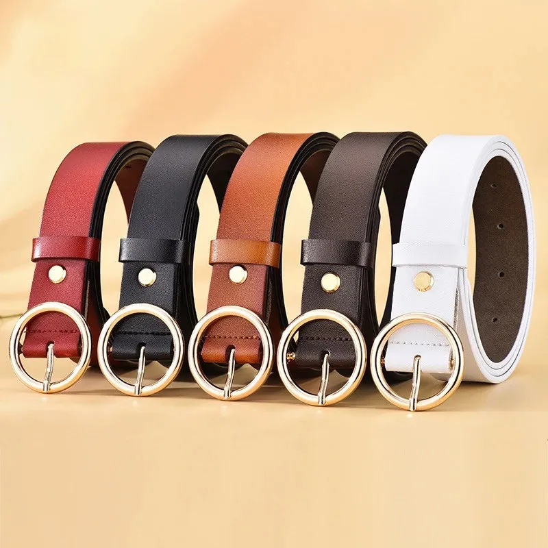 Women Classic Retro All-Match Genuine Leather Round Buckle Simple Belt
