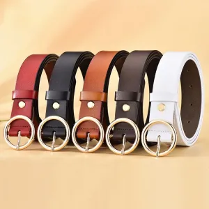 Women Classic Retro All-Match Genuine Leather Round Buckle Simple Belt