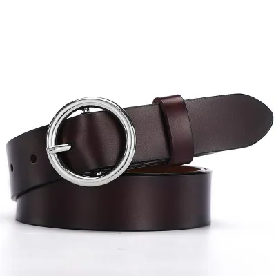 Women Classic Retro All-Match Genuine Leather Round Buckle Simple Belt