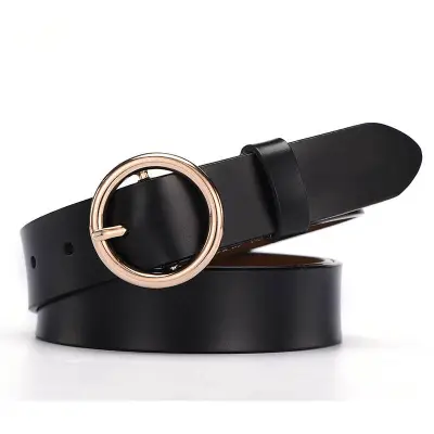 Women Classic Retro All-Match Genuine Leather Round Buckle Simple Belt