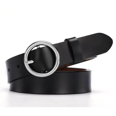 Women Classic Retro All-Match Genuine Leather Round Buckle Simple Belt