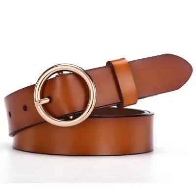 Women Classic Retro All-Match Genuine Leather Round Buckle Simple Belt
