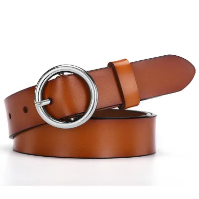 Women Classic Retro All-Match Genuine Leather Round Buckle Simple Belt