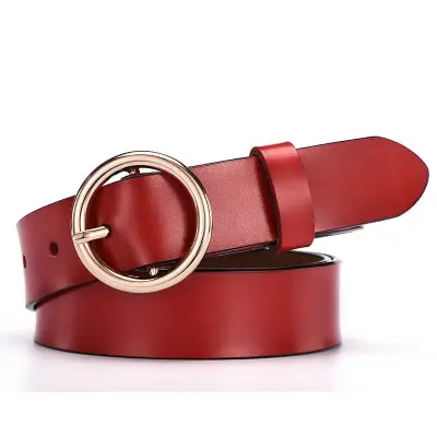 Women Classic Retro All-Match Genuine Leather Round Buckle Simple Belt