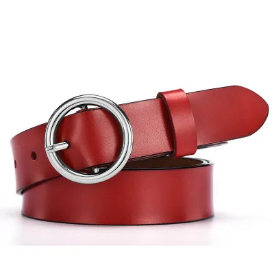 Women Classic Retro All-Match Genuine Leather Round Buckle Simple Belt