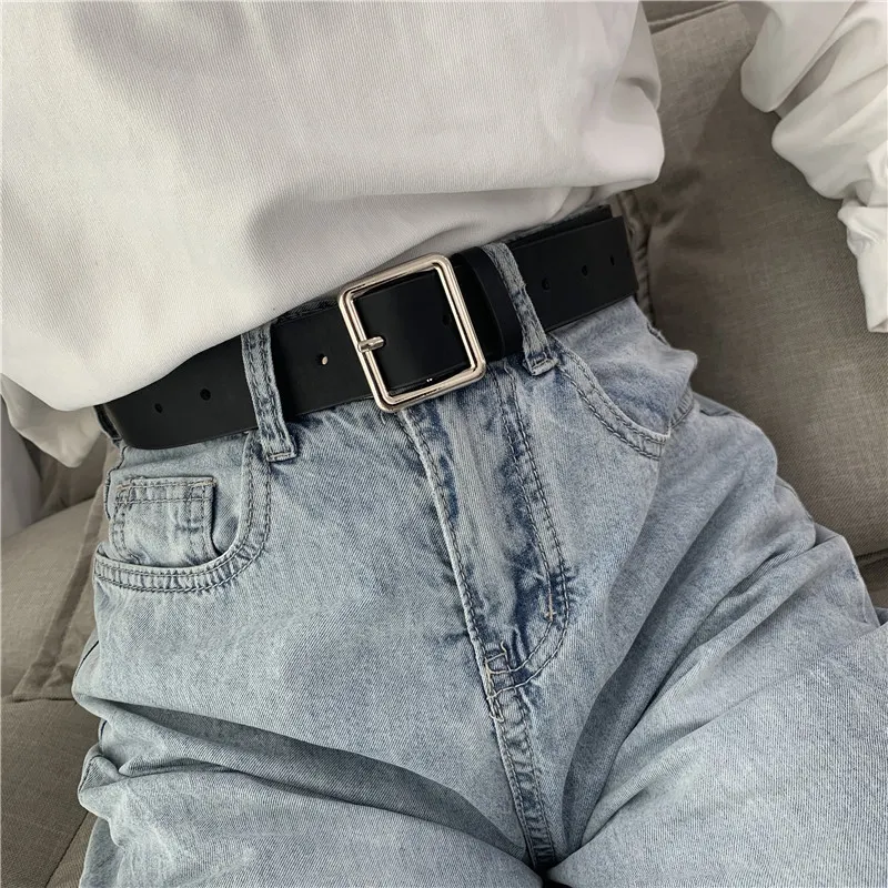 Women PU Leather Square Buckle Vintage Jeans Belt