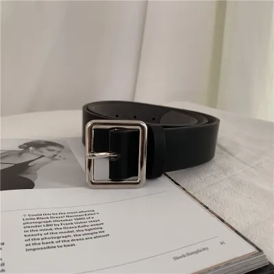 Women PU Leather Square Buckle Vintage Jeans Belt