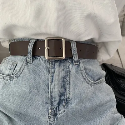 Women PU Leather Square Buckle Vintage Jeans Belt