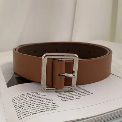 Women PU Leather Square Buckle Vintage Jeans Belt