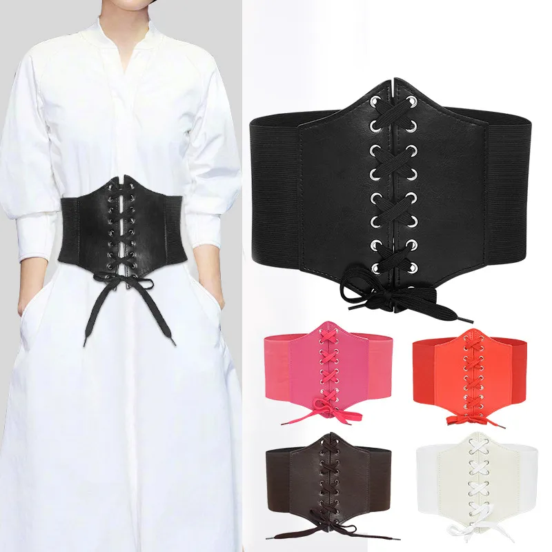 Women Elastic High Waist Wide PU Leather Slimming Body Belt