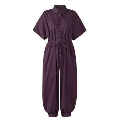XS-4XL Plus Size Women V-Neck Button Lace-Up Loose Leopard Print Pocket Rompers
