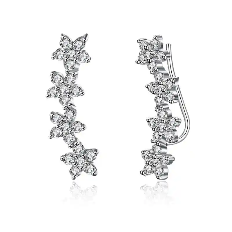 Unique Zircon Decoration Flower Sterling Silver Stud Earrings
