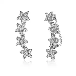 Unique Zircon Decoration Flower Sterling Silver Stud Earrings