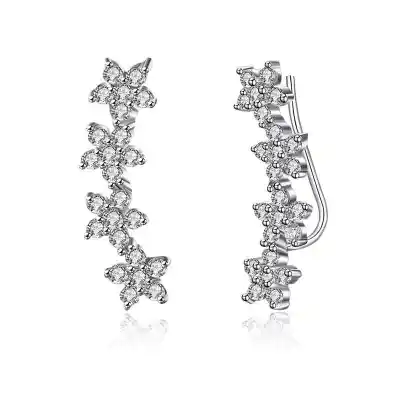 Unique Zircon Decoration Flower Sterling Silver Stud Earrings