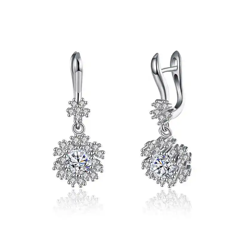 Romantic Single Exquisite Zircon Snowflake Sterling Silver Drop Earrings