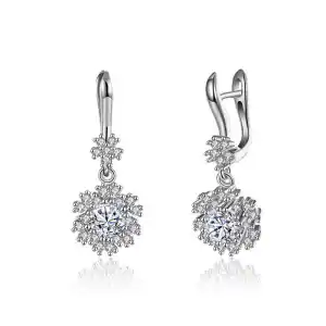 Romantic Single Exquisite Zircon Snowflake Sterling Silver Drop Earrings