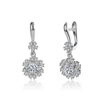 Romantic Single Exquisite Zircon Snowflake Sterling Silver Drop Earrings