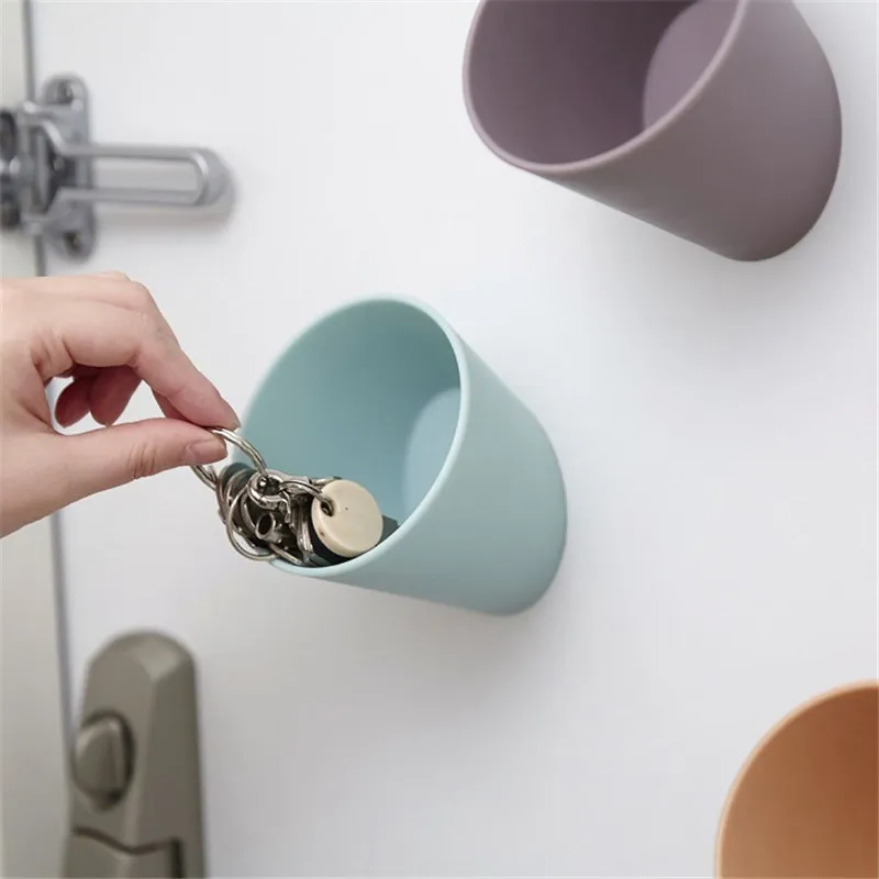 Minimalist Solid Color Wall Storage Box Hook with Suction Cup, Japanese Style Plastic Organizer for Home