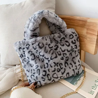 Luxury Leopard Print Fluffy Handle Bag for Women