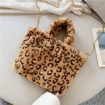 Luxury Leopard Print Fluffy Handle Bag for Women