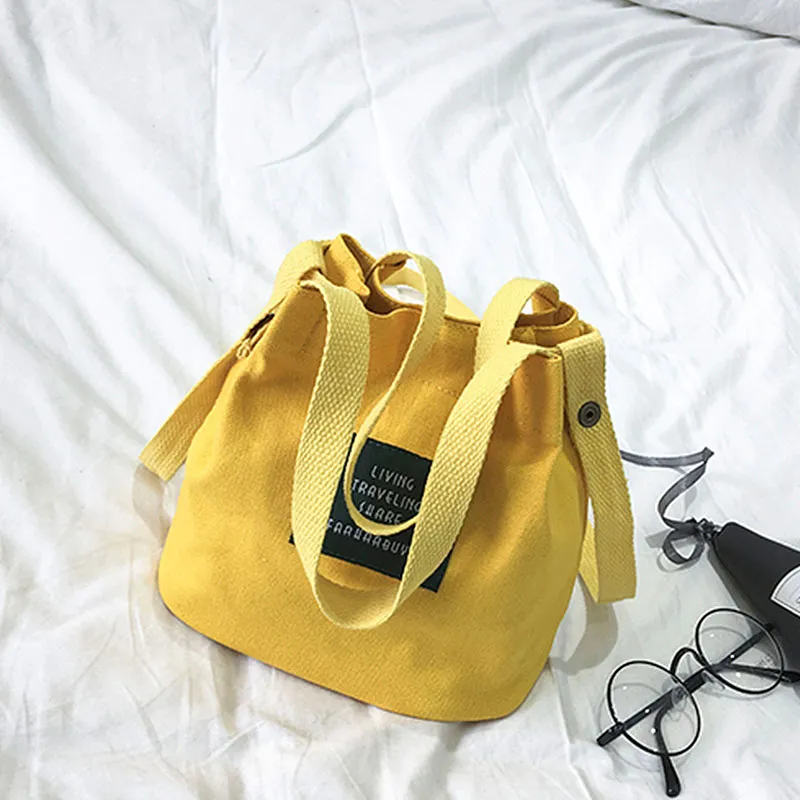 Bright Color Canvas College Style Mini Shoulder Bag Solid Color Magnetic Buckle