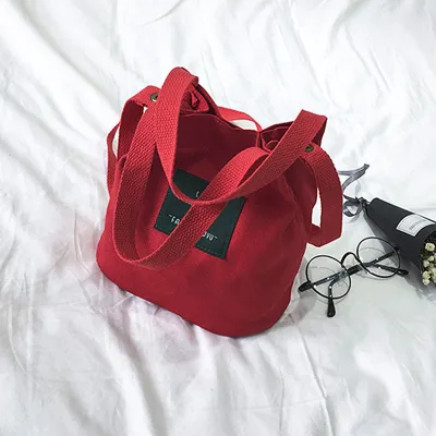 Bright Color Canvas College Style Mini Shoulder Bag Solid Color Magnetic Buckle