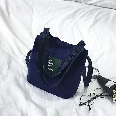 Bright Color Canvas College Style Mini Shoulder Bag Solid Color Magnetic Buckle