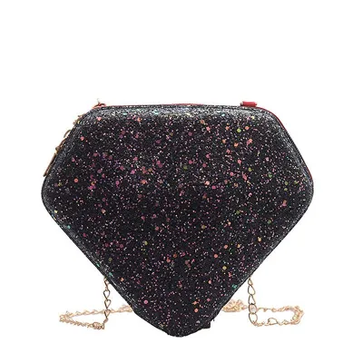 Diamond Shaped Sequins Chain Unique Crossbody Bag PU Women's Shoulder Bag