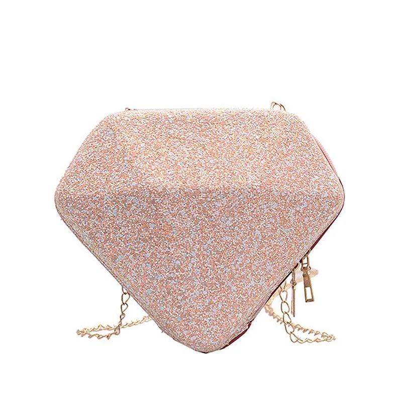 Diamond Shaped Sequins Chain Unique Crossbody Bag PU Women's Shoulder Bag