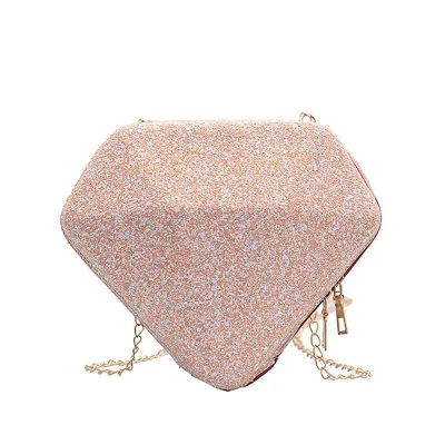 Diamond Shaped Sequins Chain Unique Crossbody Bag PU Women's Shoulder Bag