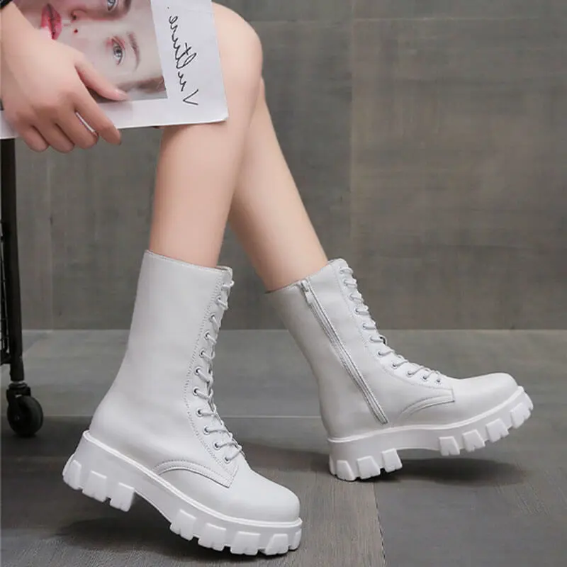 Wholesale Size:4.5-8.5 Women Fashion Solid Color Round-Toe Mid-Calf Boots