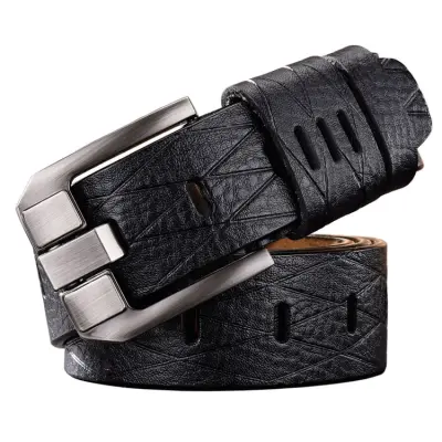 Men Retro Square Metal Buckle Split Leather Belt - 3.8cm Width