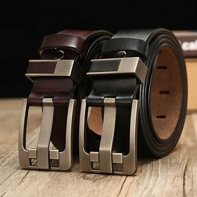 Men Business Square Metal Buckle Genuine Leather Belt