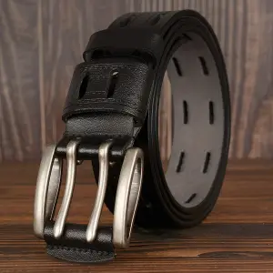 Men's Casual Double Pin Buckle Split Leather Belt