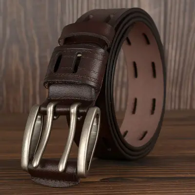 Men's Casual Double Pin Buckle Split Leather Belt