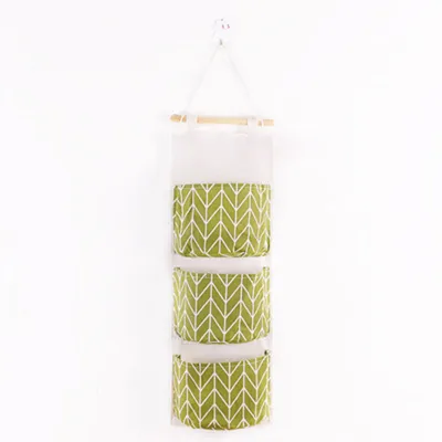 Creative Cotton And Linen Three Grid Hanging Storage Bags For Sundries
