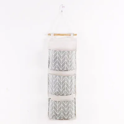 Creative Cotton And Linen Three Grid Hanging Storage Bags For Sundries