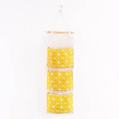 Creative Cotton And Linen Three Grid Hanging Storage Bags For Sundries