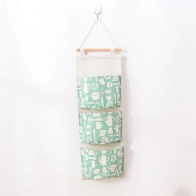 Creative Cotton And Linen Three Grid Hanging Storage Bags For Sundries