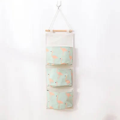 Creative Cotton And Linen Three Grid Hanging Storage Bags For Sundries