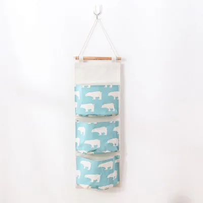 Creative Cotton And Linen Three Grid Hanging Storage Bags For Sundries