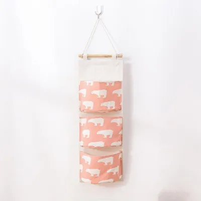 Creative Cotton And Linen Three Grid Hanging Storage Bags For Sundries