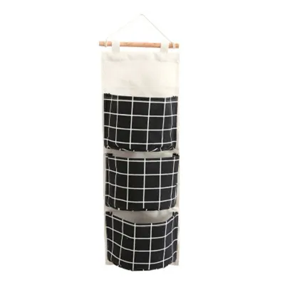 Creative Cotton And Linen Three Grid Hanging Storage Bags For Sundries