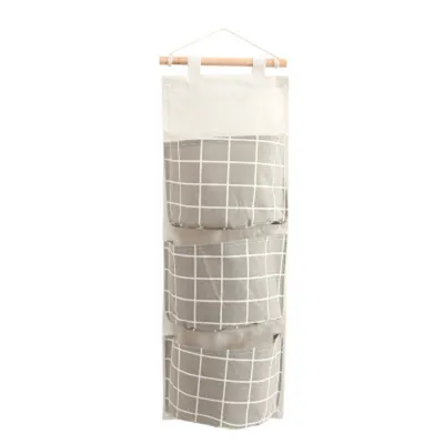 Creative Cotton And Linen Three Grid Hanging Storage Bags For Sundries